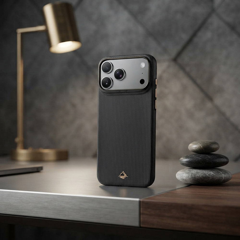 Apple iPhone 18 Pro Kılıf M-safe Şarj Özellikli Raptic Aramid Skin Reynis Serisi Karbon Kapak