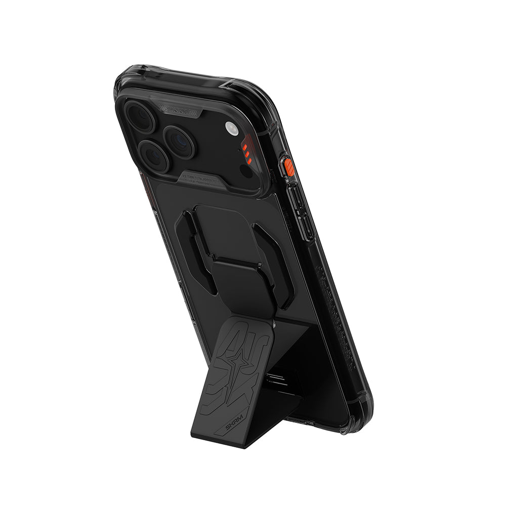 Apple iPhone 18 Pro Kılıf M-safe Şarj Özellikli Teknoloji Desenli Skinarma Helio CE Mag Charge Standlı Kapak