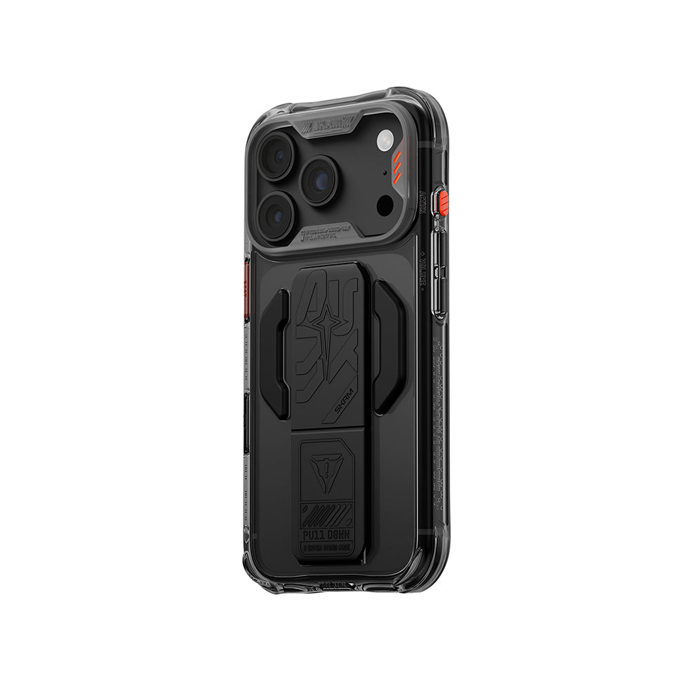 Apple iPhone 18 Pro Kılıf M-safe Şarj Özellikli Teknoloji Desenli Skinarma Helio CE Mag Charge Standlı Kapak