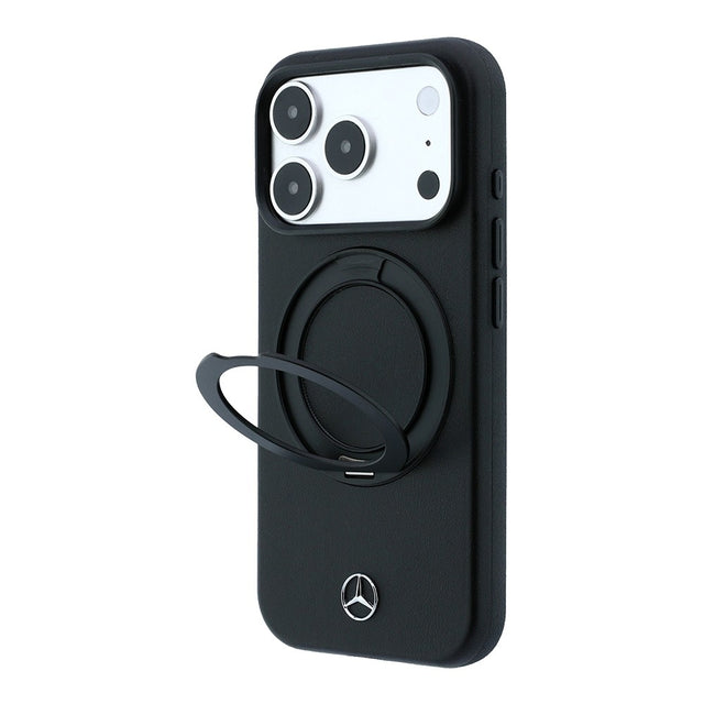 Apple iPhone 18 Pro Kılıf Mercedes Benz Orjinal Lisanslı M-safe Şarj Özellikli 360 Derece Dönebilen Standlı Metal Logolu PU Kapak