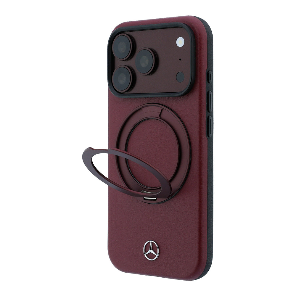 Apple iPhone 18 Pro Kılıf Mercedes Benz Orjinal Lisanslı M-safe Şarj Özellikli 360 Derece Dönebilen Standlı PU Metal Logolu Kapak