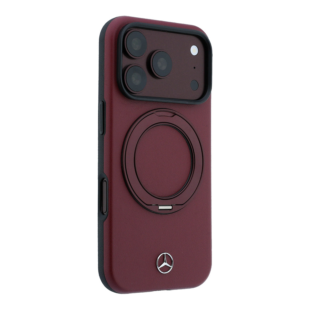 Apple iPhone 18 Pro Kılıf Mercedes Benz Orjinal Lisanslı M-safe Şarj Özellikli 360 Derece Dönebilen Standlı PU Metal Logolu Kapak