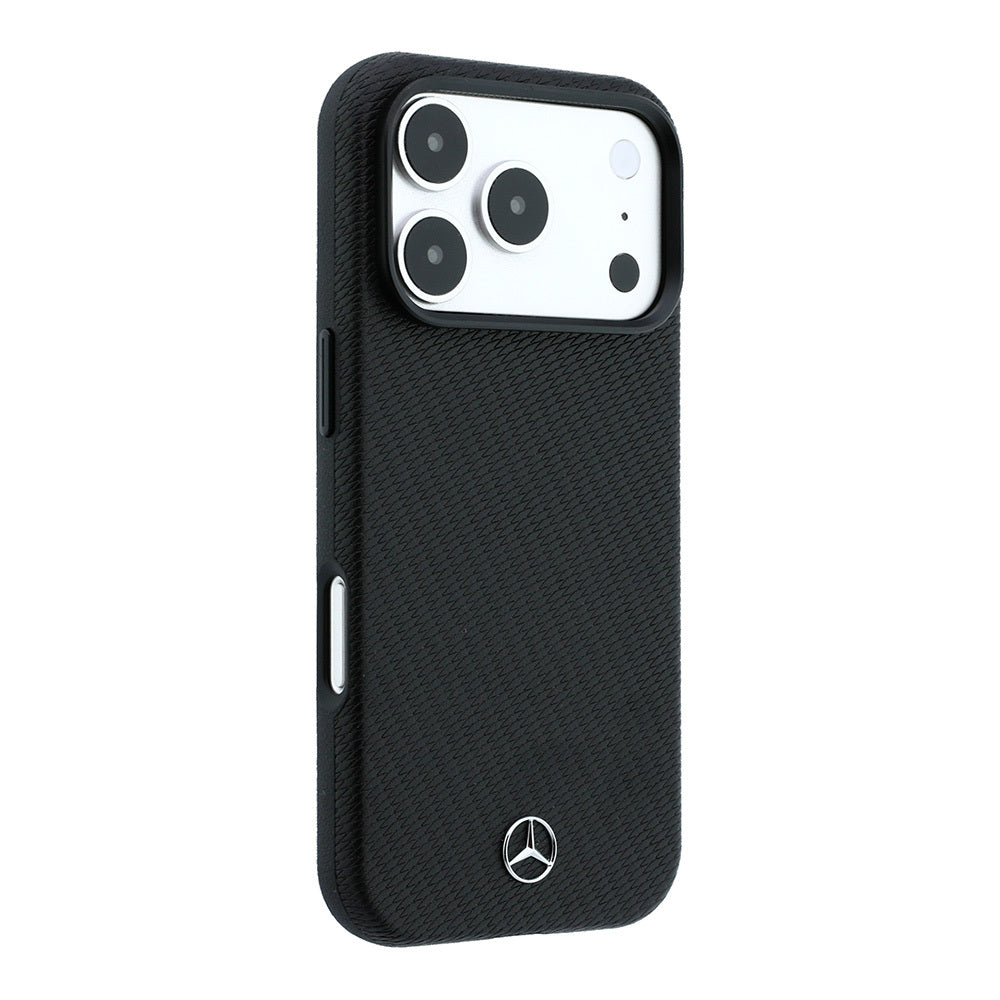 Apple iPhone 18 Pro Kılıf Mercedes Benz Orjinal Lisanslı M-safe Şarj Özellikli 3D Metal Logolu Wrap Wood Deri Kapak