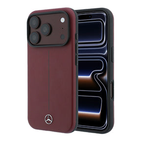 Apple iPhone 18 Pro Kılıf Mercedes Benz Orjinal Lisanslı M-safe Şarj Özellikli Metal Yıldız Logolu Çizgili Deri Kapak