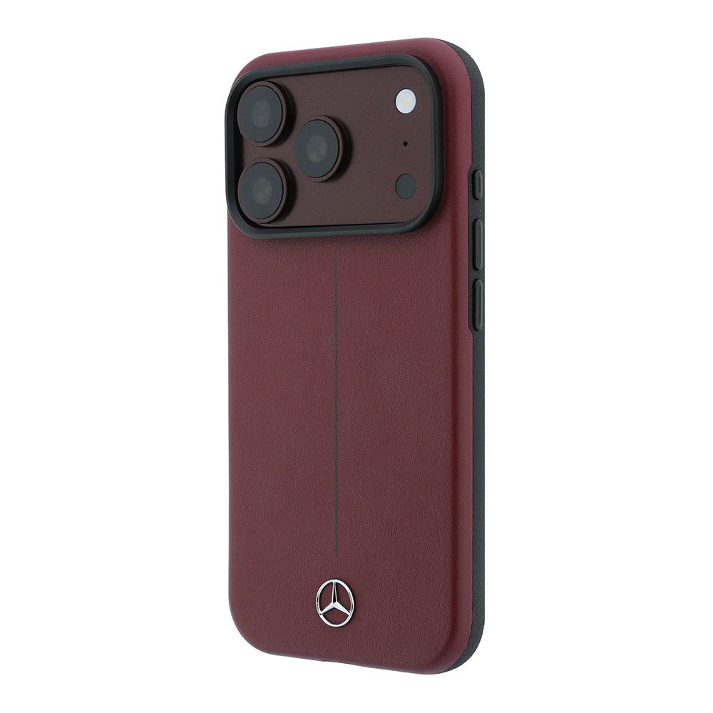 Apple iPhone 18 Pro Kılıf Mercedes Benz Orjinal Lisanslı M-safe Şarj Özellikli Metal Yıldız Logolu Çizgili Deri Kapak