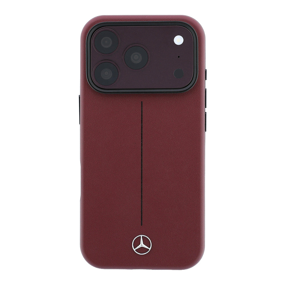 Apple iPhone 18 Pro Kılıf Mercedes Benz Orjinal Lisanslı M-safe Şarj Özellikli Metal Yıldız Logolu Çizgili Deri Kapak