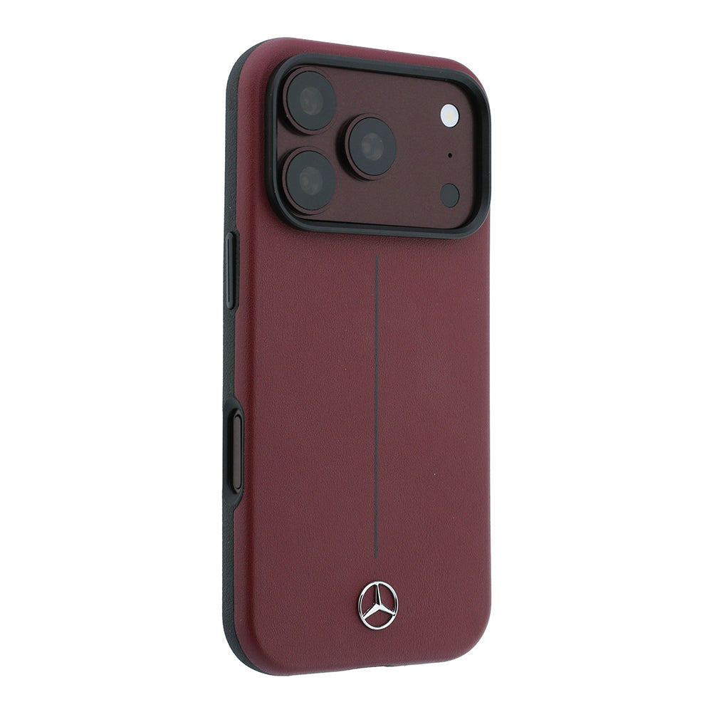 Apple iPhone 18 Pro Kılıf Mercedes Benz Orjinal Lisanslı M-safe Şarj Özellikli Metal Yıldız Logolu Çizgili Deri Kapak