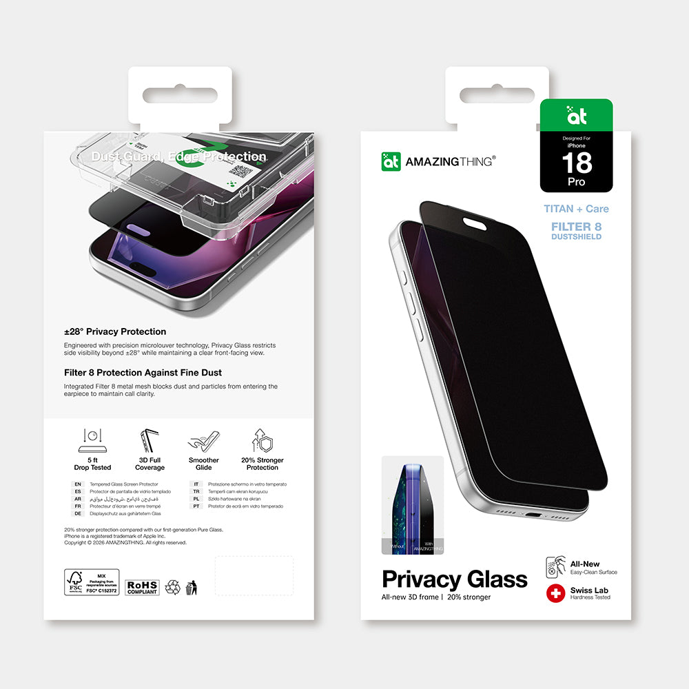 Apple iPhone 18 Pro Max Amazingthing Titan Privacy Parmak İzi Bırakmayan Temperli Cam Ekran Koruyucu