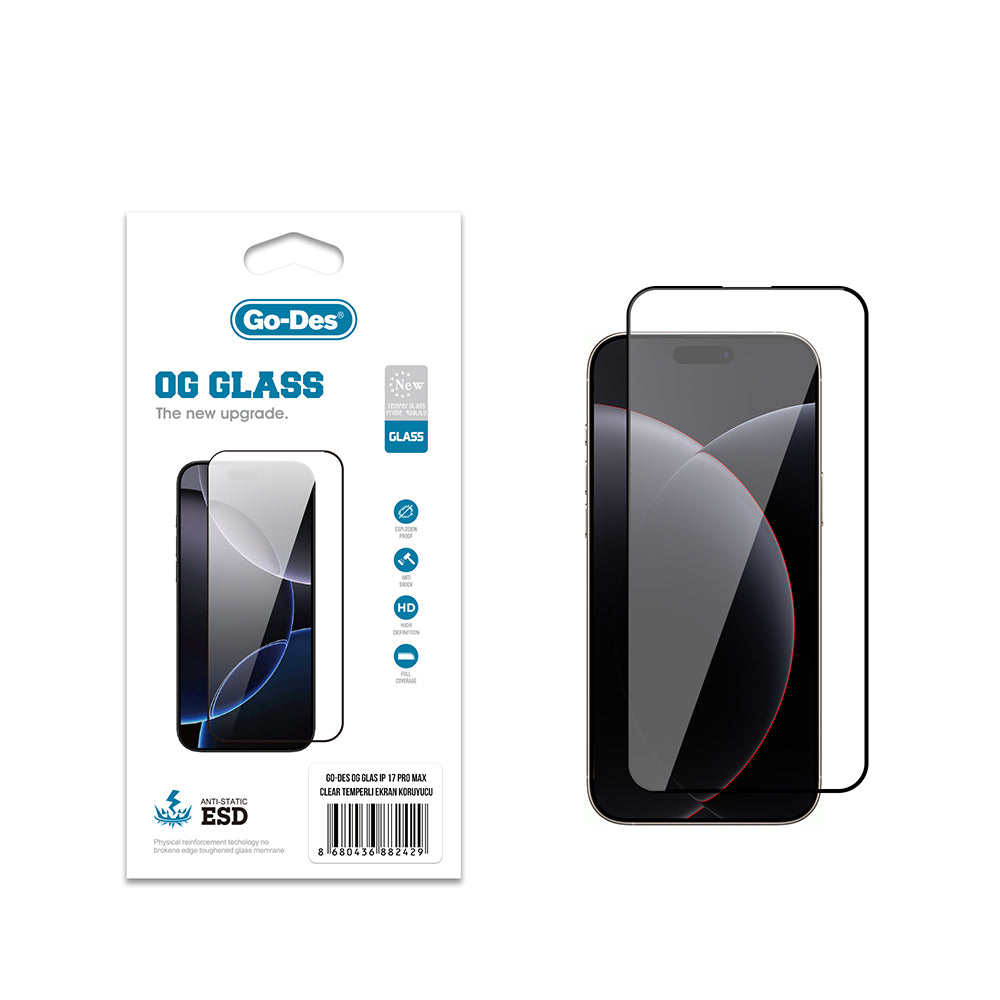 Apple iPhone 18 Pro Max Go Des OG Glass Antistatik Temperli Cam Ekran Koruyucu