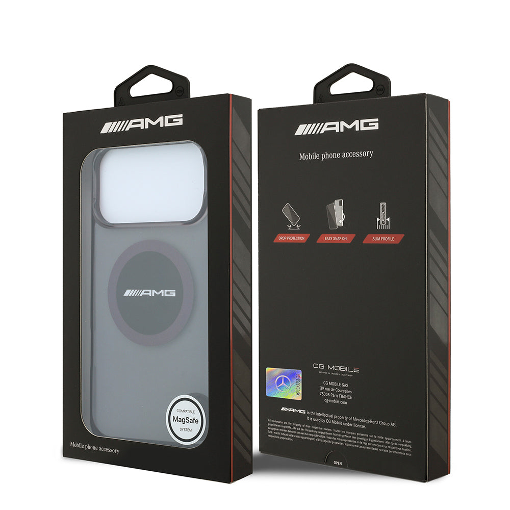 Apple iPhone 18 Pro Max Kılıf AMG Orjinal Lisanslı M-safe Şarj Özellikli Transparan IML Baskı Logolu Bicolor Block Kapak