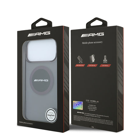 Apple iPhone 18 Pro Max Kılıf AMG Orjinal Lisanslı M-safe Şarj Özellikli Transparan IML Baskı Logolu Bicolor Block Kapak