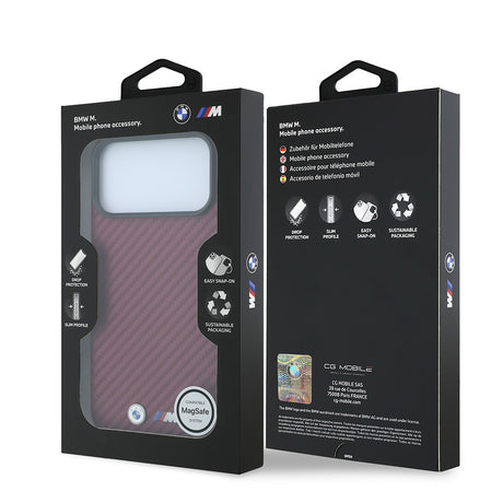 Apple iPhone 18 Pro Max Kılıf BMW Orjinal Lisanslı M-safe Şarj Özellikli Karbon Fiber Tasarımlı ve Metal Logolu PU Deri Kapak