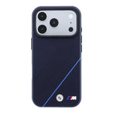 Apple iPhone 18 Pro Max Kılıf BMW Orjinal Lisanslı M-safe Şarj Özellikli M Logolu Lastik İzi Desenli Mavi Çizgili Kapak