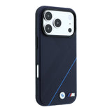 Apple iPhone 18 Pro Max Kılıf BMW Orjinal Lisanslı M-safe Şarj Özellikli M Logolu Lastik İzi Desenli Mavi Çizgili Kapak