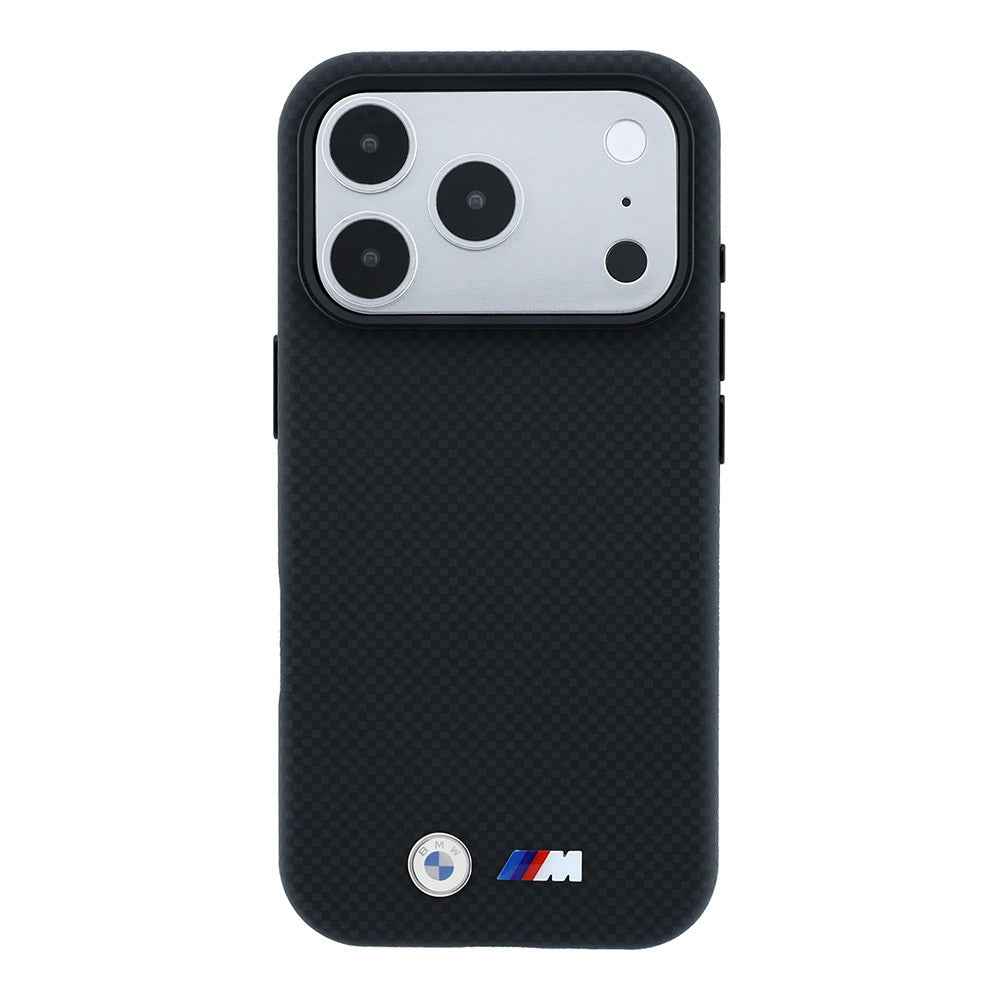 Apple iPhone 18 Pro Max Kılıf BMW Orjinal Lisanslı M-safe Şarj Özellikli Metal Logolu Karbon Fiber Kevlar Kapak