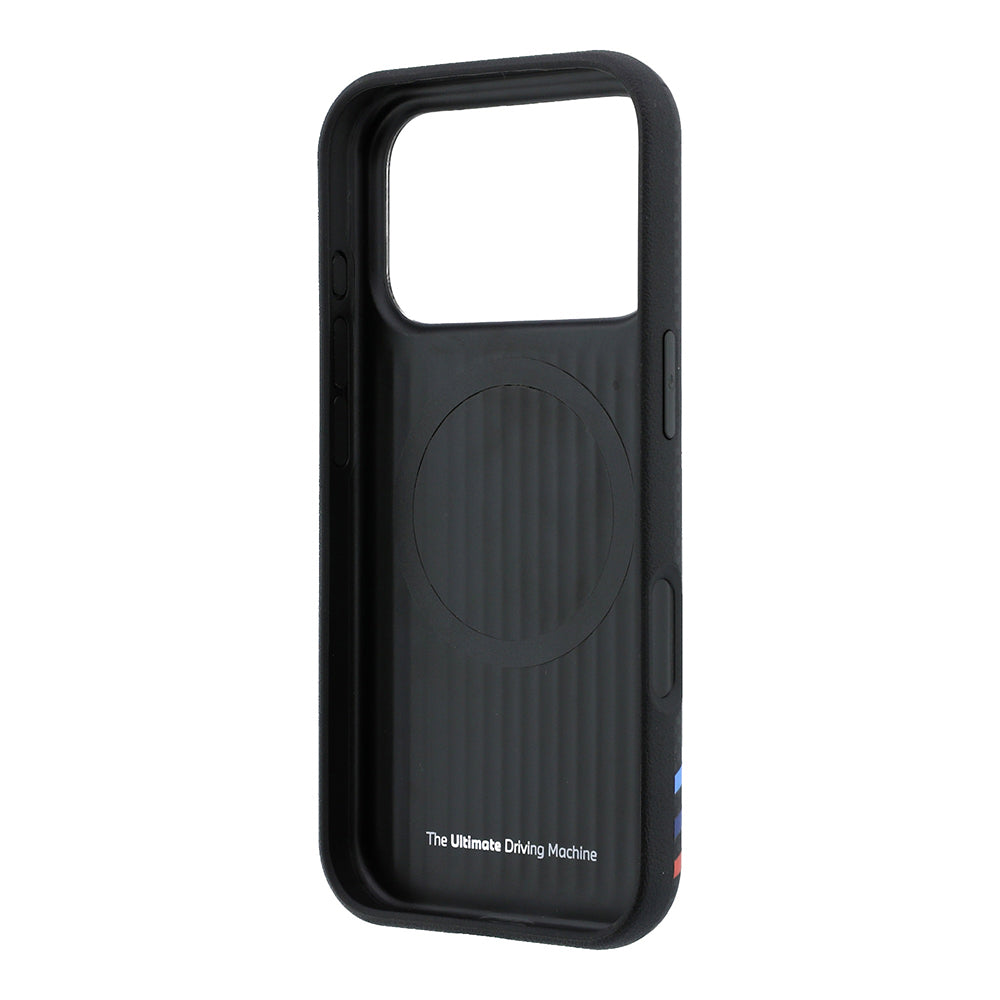 Apple iPhone 18 Pro Max Kılıf BMW Orjinal Lisanslı M-safe Şarj Özellikli Üç Şeritli Metal M Logolu Karbon Fiber Kevlar Kapak
