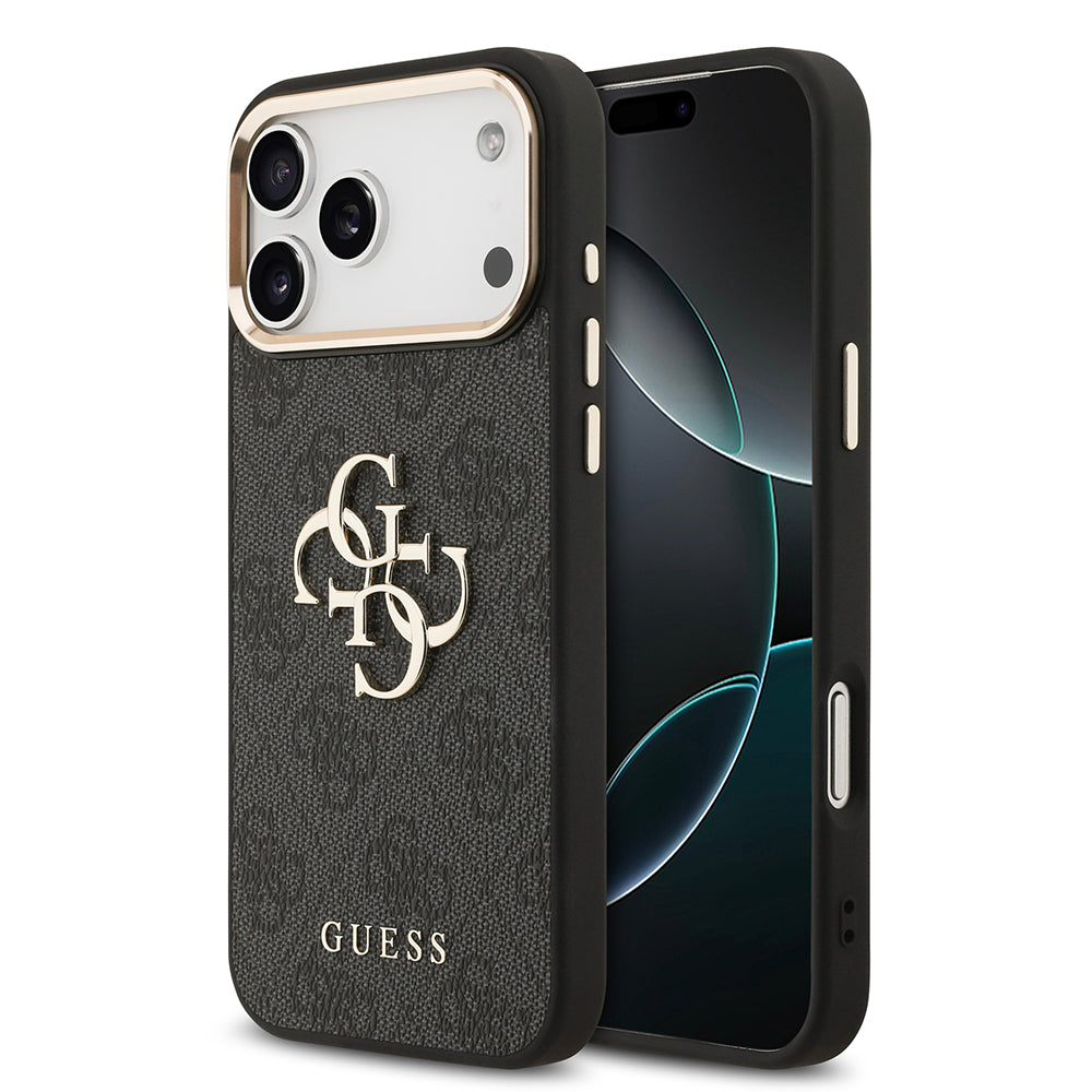 Apple iPhone 18 Pro Max Kılıf Guess Orjinal Lisanslı Gold Metal Kamera Çerçeveli 4G Desenli Metal Büyük 4G ve Yazı Logolu Kapak