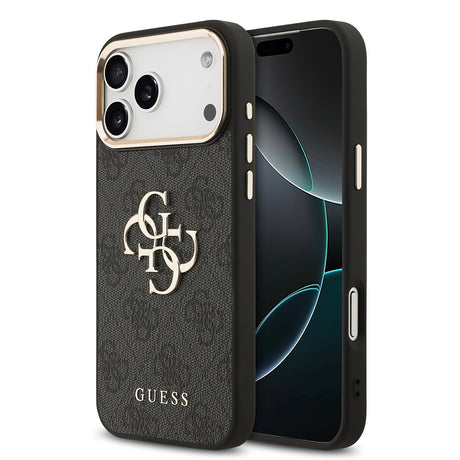 Apple iPhone 18 Pro Max Kılıf Guess Orjinal Lisanslı Gold Metal Kamera Çerçeveli 4G Desenli Metal Büyük 4G ve Yazı Logolu Kapak