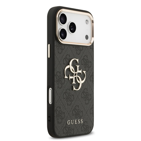 Apple iPhone 18 Pro Max Kılıf Guess Orjinal Lisanslı Gold Metal Kamera Çerçeveli 4G Desenli Metal Büyük 4G ve Yazı Logolu Kapak