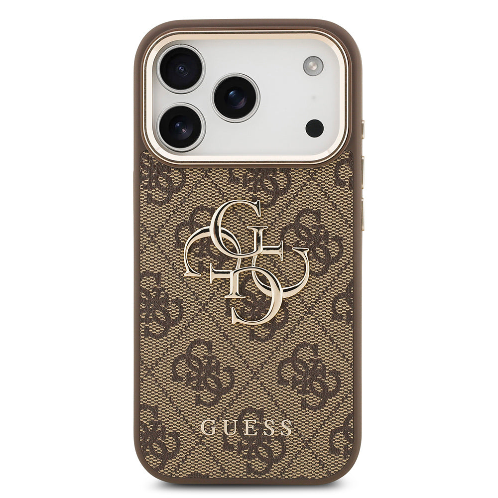 Apple iPhone 18 Pro Max Kılıf Guess Orjinal Lisanslı Gold Metal Kamera Çerçeveli 4G Desenli Metal Büyük 4G ve Yazı Logolu Kapak