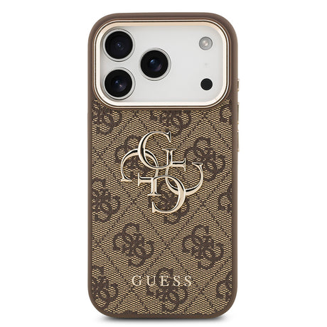 Apple iPhone 18 Pro Max Kılıf Guess Orjinal Lisanslı Gold Metal Kamera Çerçeveli 4G Desenli Metal Büyük 4G ve Yazı Logolu Kapak