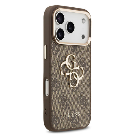 Apple iPhone 18 Pro Max Kılıf Guess Orjinal Lisanslı Gold Metal Kamera Çerçeveli 4G Desenli Metal Büyük 4G ve Yazı Logolu Kapak