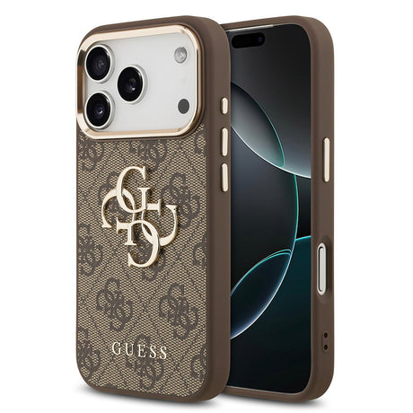Apple iPhone 18 Pro Max Kılıf Guess Orjinal Lisanslı Gold Metal Kamera Çerçeveli 4G Desenli Metal Büyük 4G ve Yazı Logolu Kapak
