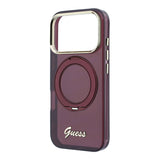 Apple iPhone 18 Pro Max Kılıf Guess Orjinal Lisanslı M-safe Şarj Özellikli 360 Derece Dönebilen Standlı Metal Yazı Logolu Silikon Kapak