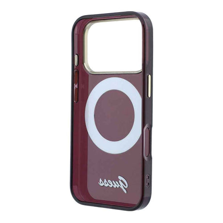 Apple iPhone 18 Pro Max Kılıf Guess Orjinal Lisanslı M-safe Şarj Özellikli 360 Derece Dönebilen Standlı Metal Yazı Logolu Silikon Kapak