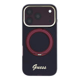 Apple iPhone 18 Pro Max Kılıf Guess Orjinal Lisanslı M-safe Şarj Özellikli 360 Derece Dönebilen Standlı Metal Yazı Logolu Silikon Kapak