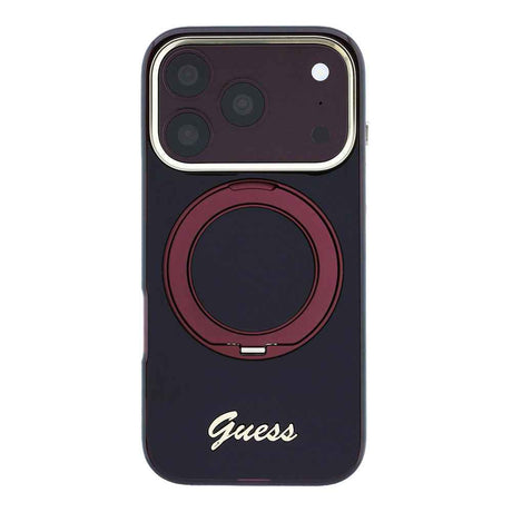 Apple iPhone 18 Pro Max Kılıf Guess Orjinal Lisanslı M-safe Şarj Özellikli 360 Derece Dönebilen Standlı Metal Yazı Logolu Silikon Kapak