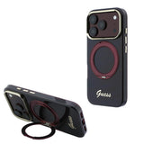 Apple iPhone 18 Pro Max Kılıf Guess Orjinal Lisanslı M-safe Şarj Özellikli 360 Derece Dönebilen Standlı Metal Yazı Logolu Silikon Kapak