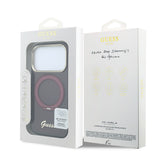 Apple iPhone 18 Pro Max Kılıf Guess Orjinal Lisanslı M-safe Şarj Özellikli 360 Derece Dönebilen Standlı Metal Yazı Logolu Silikon Kapak