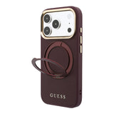 Apple iPhone 18 Pro Max Kılıf Guess Orjinal Lisanslı M-safe Şarj Özellikli 360 Derece Dönebilen Standlı PU Metal Yazı Logolu Kapak