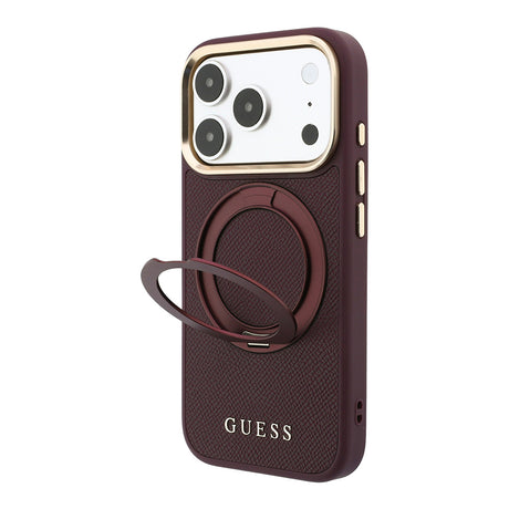 Apple iPhone 18 Pro Max Kılıf Guess Orjinal Lisanslı M-safe Şarj Özellikli 360 Derece Dönebilen Standlı PU Metal Yazı Logolu Kapak
