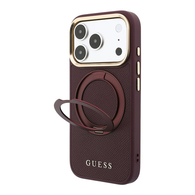 Apple iPhone 18 Pro Max Kılıf Guess Orjinal Lisanslı M-safe Şarj Özellikli 360 Derece Dönebilen Standlı PU Metal Yazı Logolu Kapak