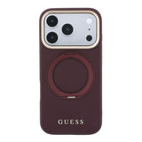 Apple iPhone 18 Pro Max Kılıf Guess Orjinal Lisanslı M-safe Şarj Özellikli 360 Derece Dönebilen Standlı PU Metal Yazı Logolu Kapak