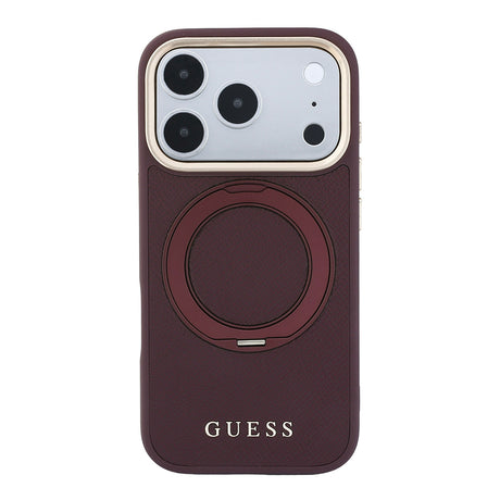 Apple iPhone 18 Pro Max Kılıf Guess Orjinal Lisanslı M-safe Şarj Özellikli 360 Derece Dönebilen Standlı PU Metal Yazı Logolu Kapak