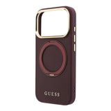 Apple iPhone 18 Pro Max Kılıf Guess Orjinal Lisanslı M-safe Şarj Özellikli 360 Derece Dönebilen Standlı PU Metal Yazı Logolu Kapak