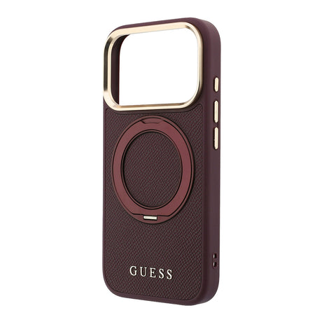 Apple iPhone 18 Pro Max Kılıf Guess Orjinal Lisanslı M-safe Şarj Özellikli 360 Derece Dönebilen Standlı PU Metal Yazı Logolu Kapak