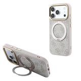 Apple iPhone 18 Pro Max Kılıf Guess Orjinal Lisanslı M-safe Şarj Özellikli 4G Desenli 360 Derece Dönebilen Standlı Metal Yazı Logolu Kapak