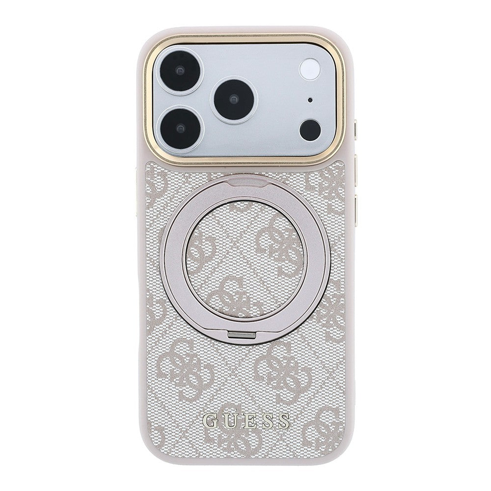 Apple iPhone 18 Pro Max Kılıf Guess Orjinal Lisanslı M-safe Şarj Özellikli 4G Desenli 360 Derece Dönebilen Standlı Metal Yazı Logolu Kapak
