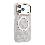 Apple iPhone 18 Pro Max Kılıf Guess Orjinal Lisanslı M-safe Şarj Özellikli 4G Desenli 360 Derece Dönebilen Standlı Metal Yazı Logolu Kapak