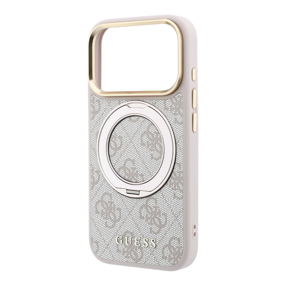Apple iPhone 18 Pro Max Kılıf Guess Orjinal Lisanslı M-safe Şarj Özellikli 4G Desenli 360 Derece Dönebilen Standlı Metal Yazı Logolu Kapak