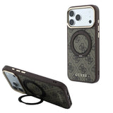 Apple iPhone 18 Pro Max Kılıf Guess Orjinal Lisanslı M-safe Şarj Özellikli 4G Desenli 360 Derece Dönebilen Standlı Metal Yazı Logolu Kapak