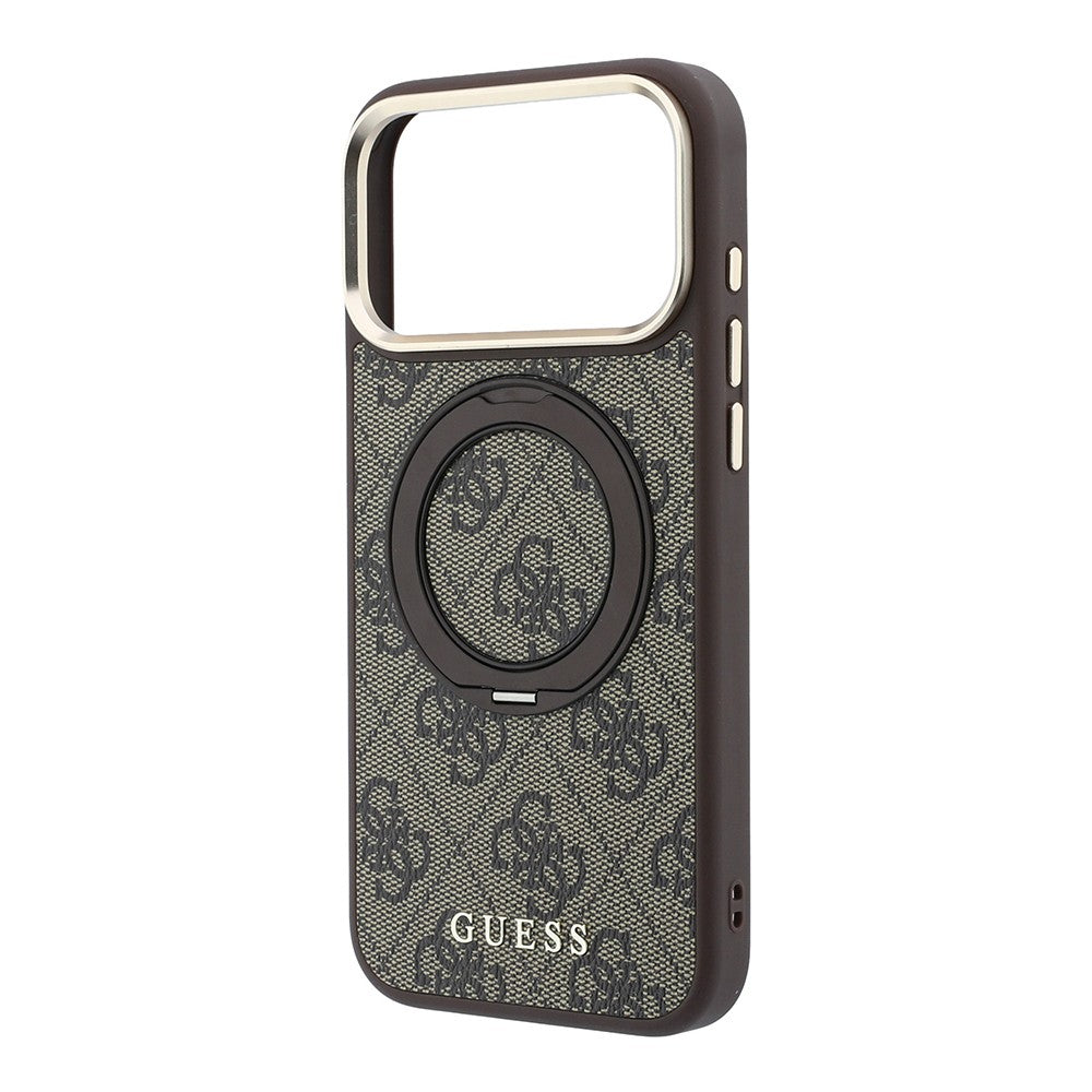 Apple iPhone 18 Pro Max Kılıf Guess Orjinal Lisanslı M-safe Şarj Özellikli 4G Desenli 360 Derece Dönebilen Standlı Metal Yazı Logolu Kapak