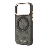 Apple iPhone 18 Pro Max Kılıf Guess Orjinal Lisanslı M-safe Şarj Özellikli 4G Desenli 360 Derece Dönebilen Standlı Metal Yazı Logolu Kapak