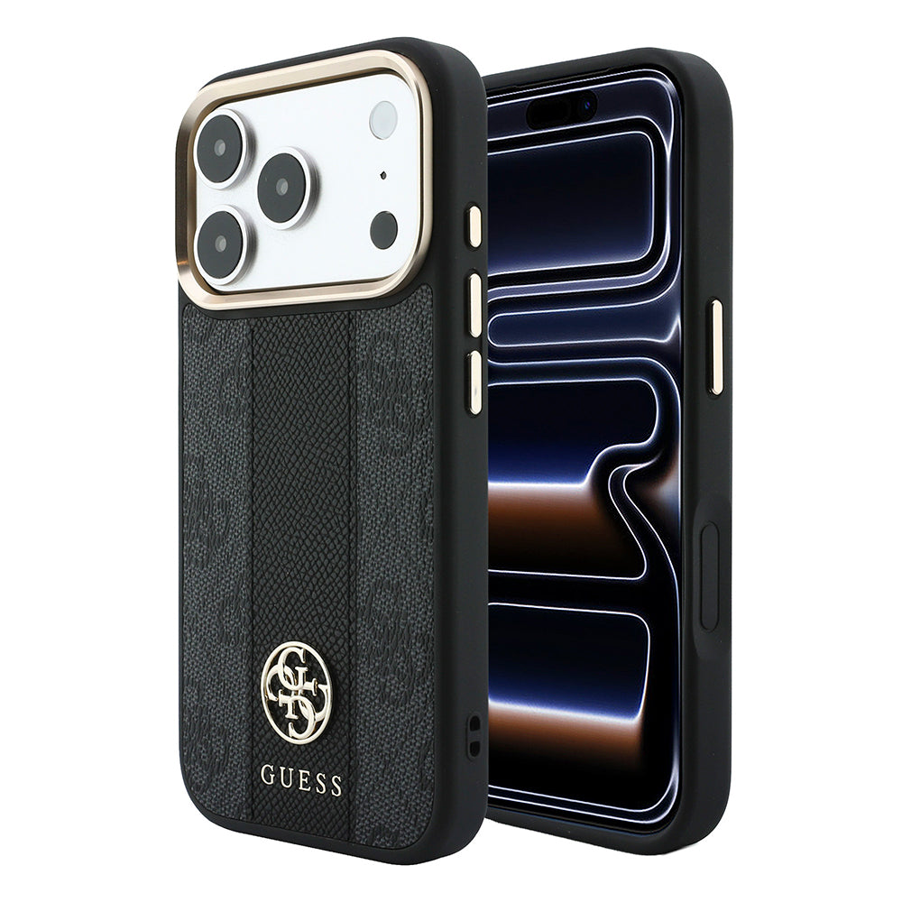 Apple iPhone 18 Pro Max Kılıf Guess Orjinal Lisanslı M-safe Şarj Özellikli Deri 4G Desenli Şeritli Yazı Logolu Kapak
