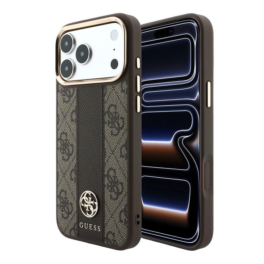 Apple iPhone 18 Pro Max Kılıf Guess Orjinal Lisanslı M-safe Şarj Özellikli Deri 4G Desenli Şeritli Yazı Logolu Kapak