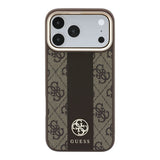 Apple iPhone 18 Pro Max Kılıf Guess Orjinal Lisanslı M-safe Şarj Özellikli Deri 4G Desenli Şeritli Yazı Logolu Kapak